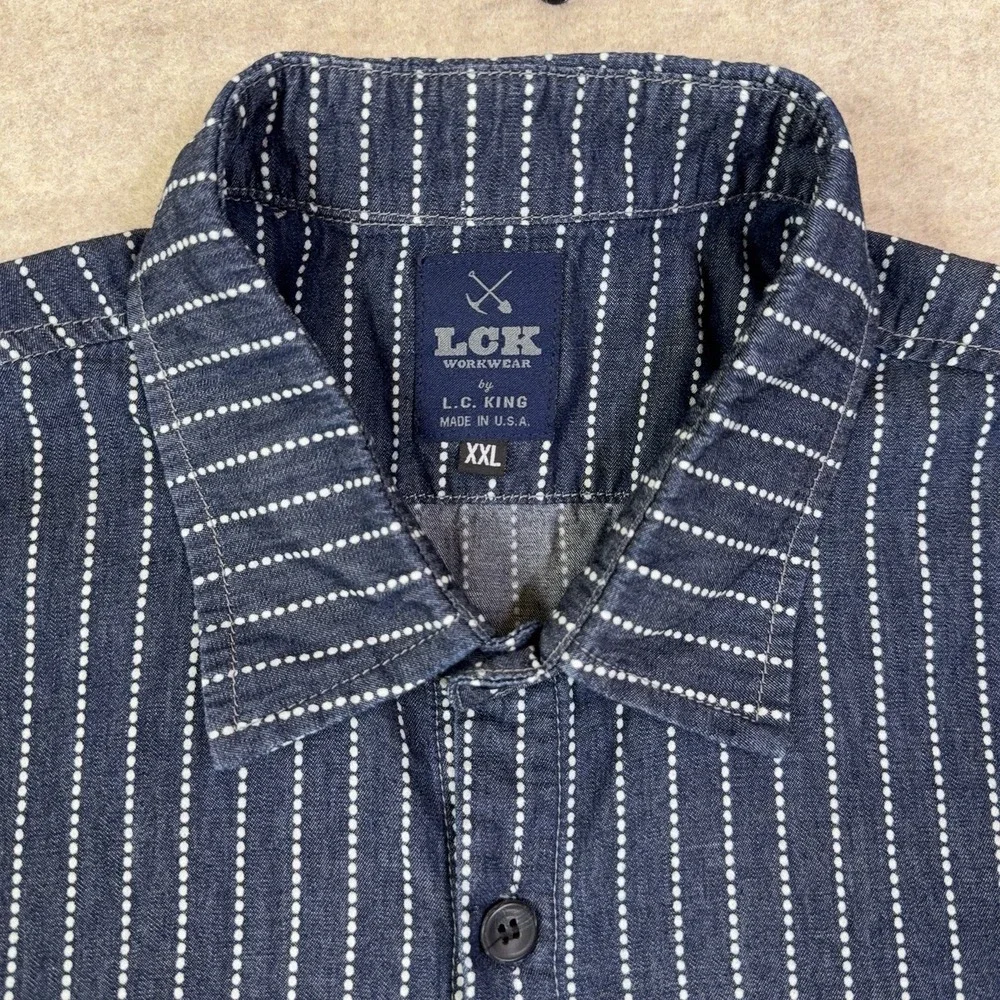 LC King Wabash Stripe Short Sleeve Shirt Mens XXL Blue Workwear USA Made Denim